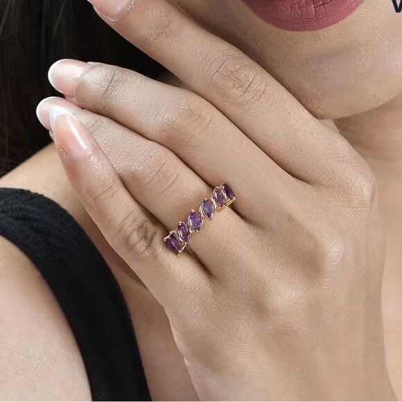 NWT AFRICAN AMETHYST 7 STONE RING IN VERMEIL YG/ STERLING SILVER 7 - Picture 13 of 13